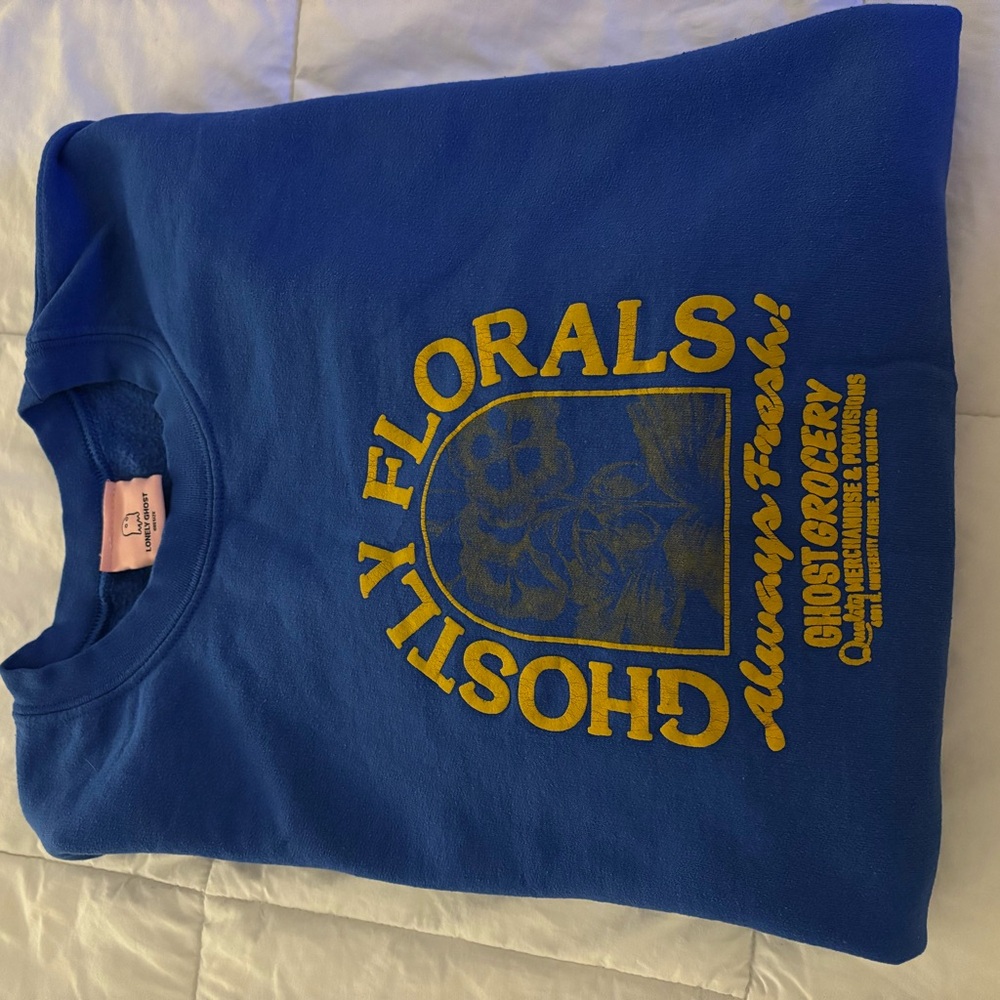 LONELY GHOST Blue Sweatshirt with Yellow Print